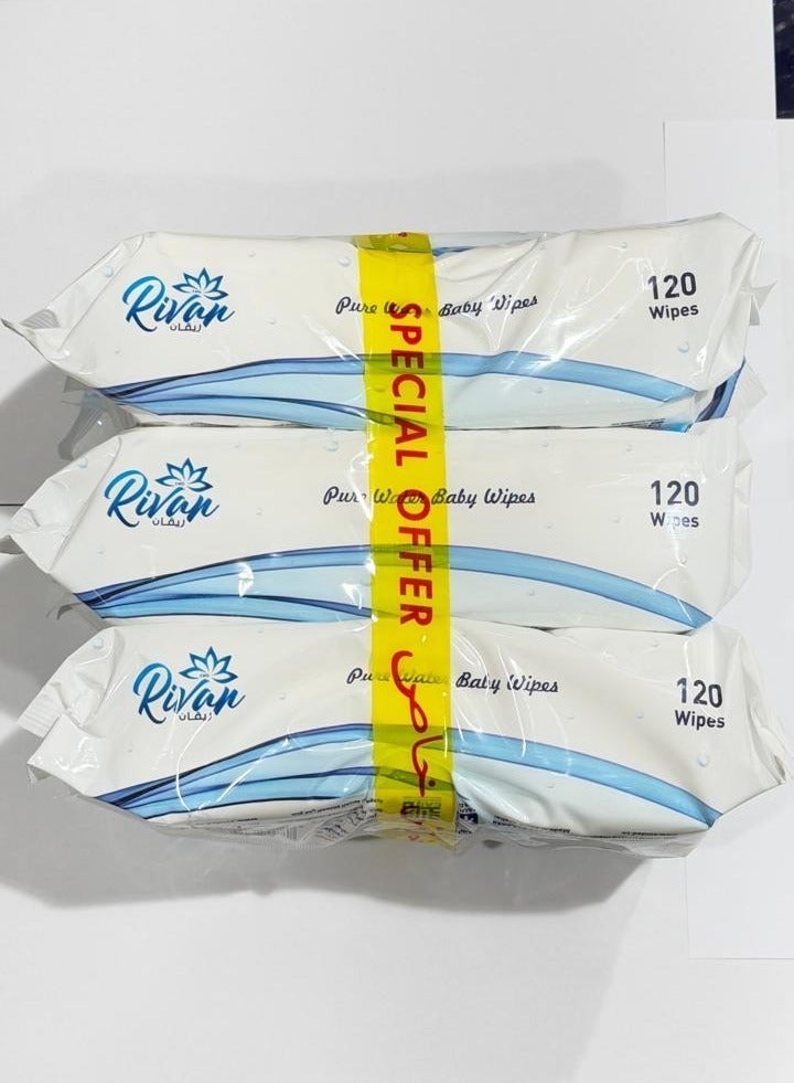 ريفان مجموعة مناديل مبللة بالماء فقط مكونه من 3 عبوات 3×120(360منديل) - Image 5